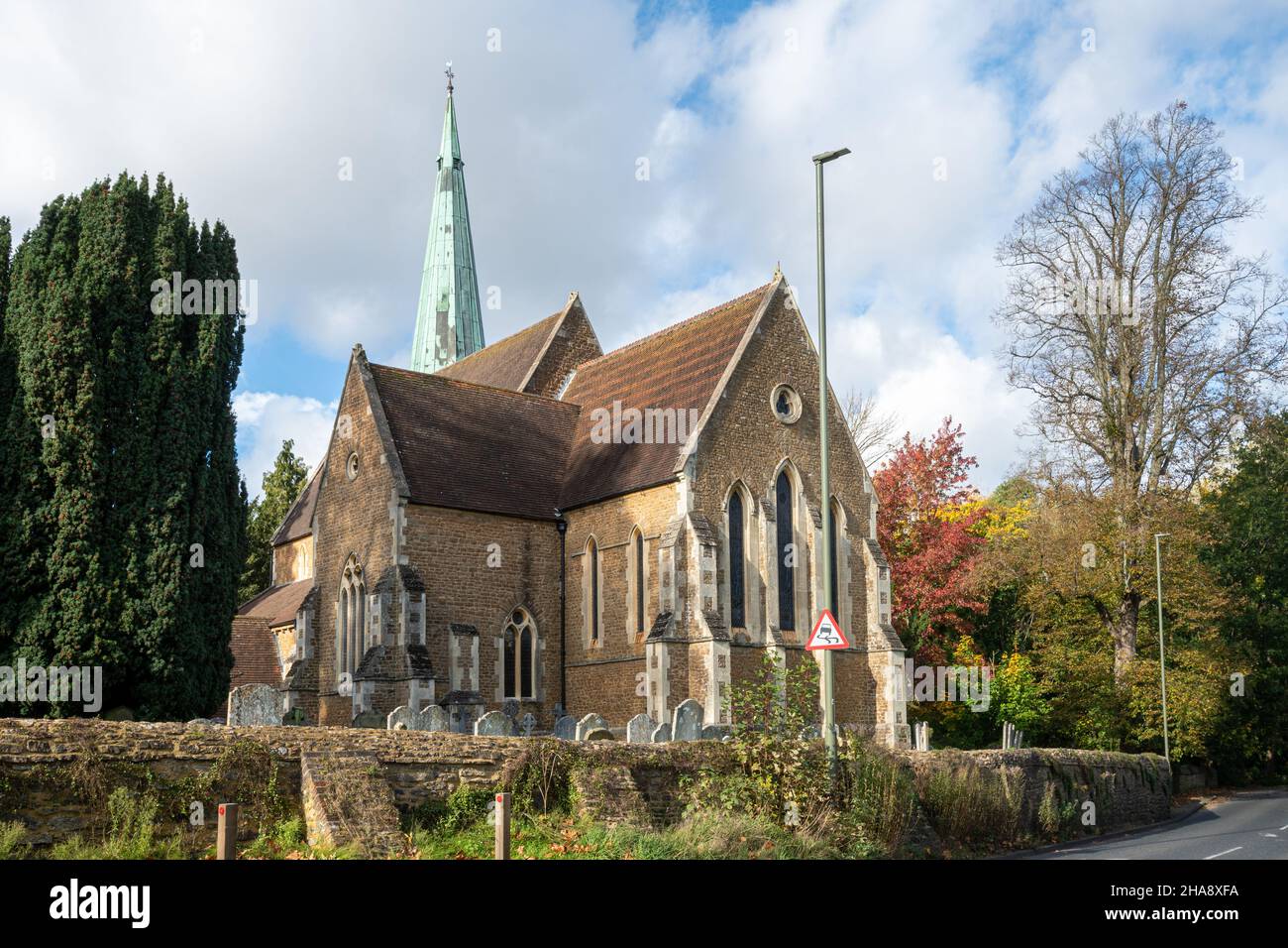 St Mary's Church in the Surrey village of Shalford, England, UK, during Autumn Stock Photo