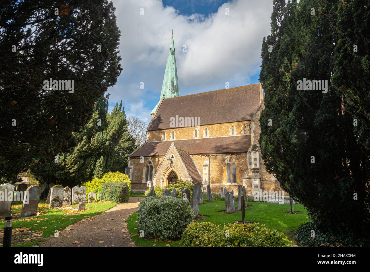 St Mary's Church in the Surrey village of Shalford, England, UK, during Autumn Stock Photo