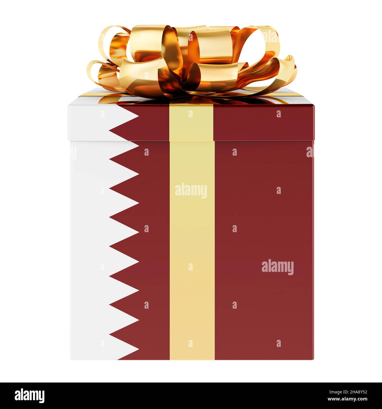 Gift box with Qatari flag. Holiday in Qatar, concept. 3D rendering