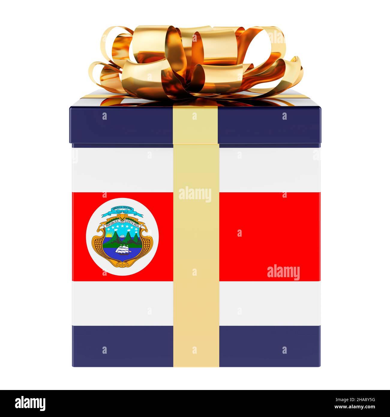 Gift box with Costa Rican flag. Holiday in Costa Rica, concept. 3D