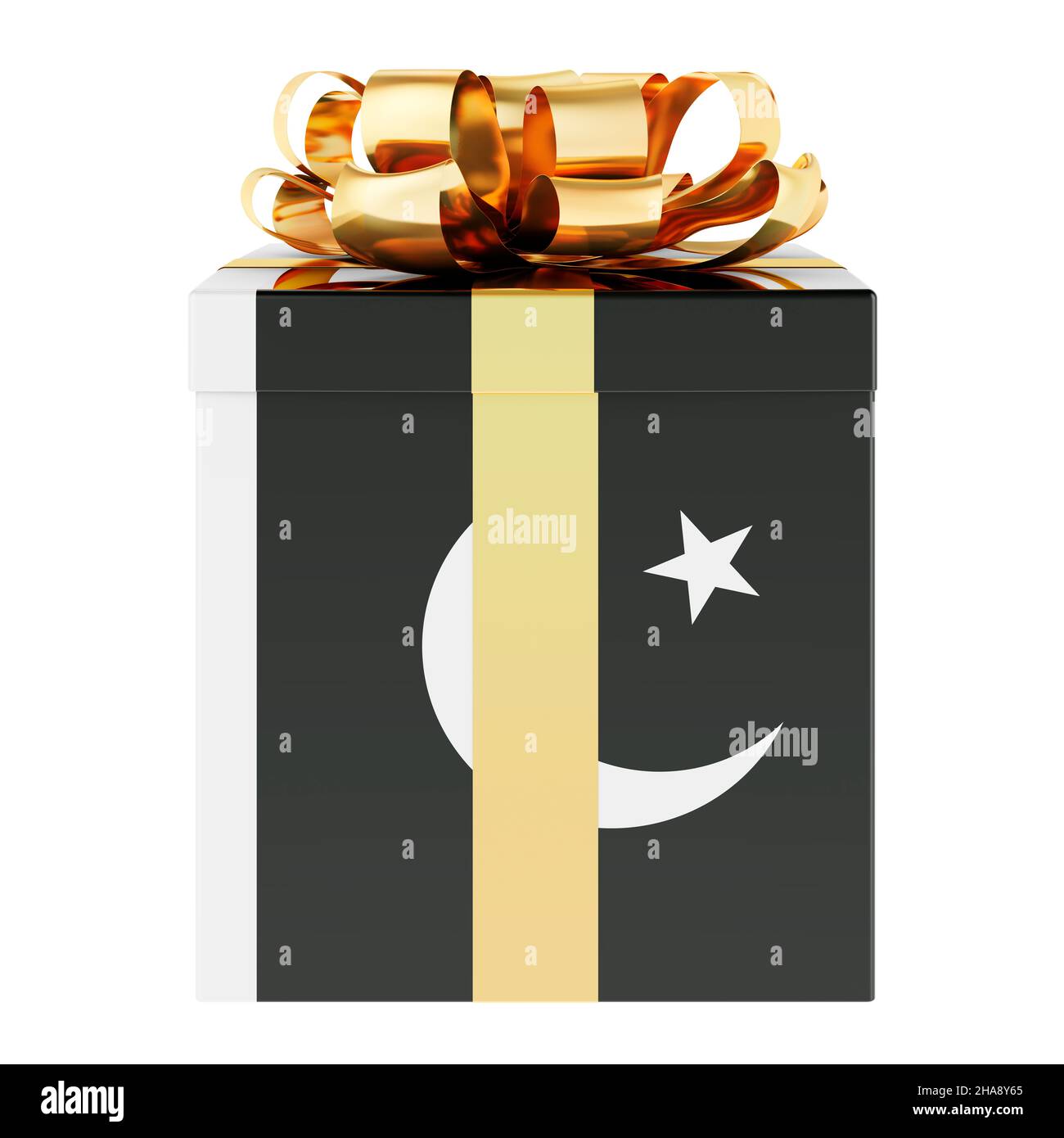 Gift box with Pakistani flag. Holiday in Pakistan, concept. 3D