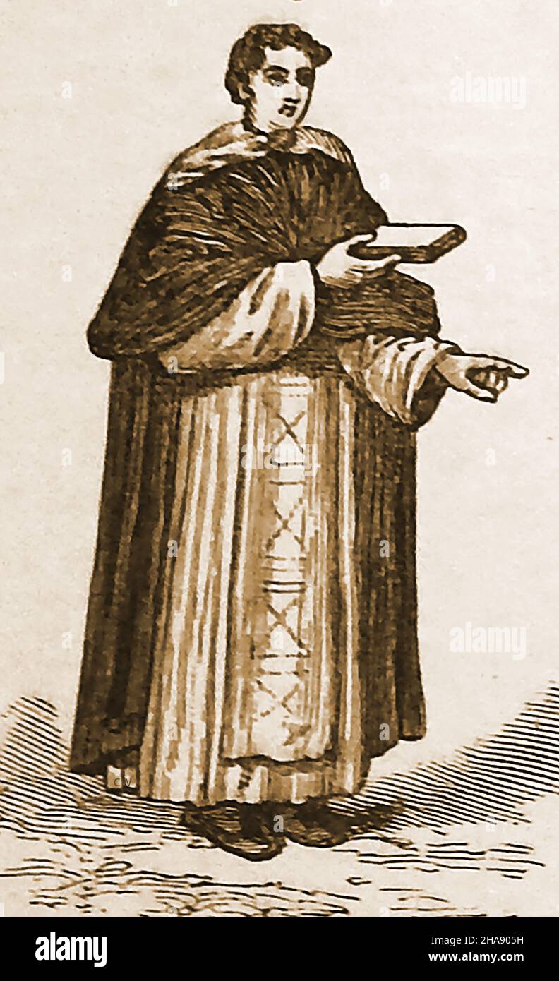A late 19th century illustration of a British Catholic Dominican Monk (Black Friar) . Also known as The Order of Preachers, Ordo Praedicatorum or OP. The order was founded in Toulouse, France, by the Spanish priest Saint Dominic Stock Photo