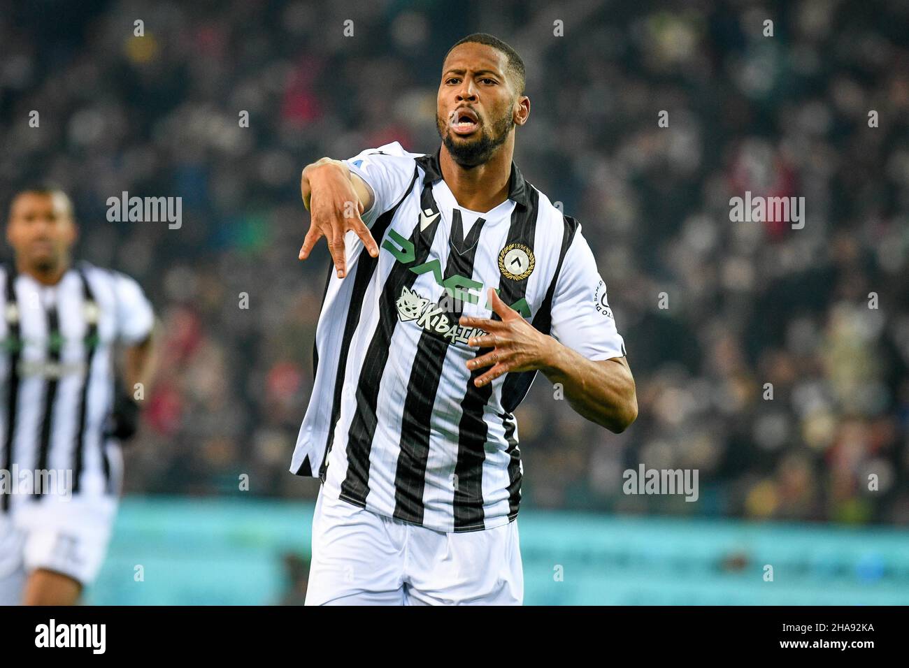 Udine, Italy. 11th Dec, 2021. Udinese's Norberto Bercique Gomes Betuncal celebrates after scoring a goal 1-0 during Udinese Calcio vs AC Milan, italian soccer Serie A match in Udine, Italy, December 11 2021 Credit: Independent Photo Agency/Alamy Live News Stock Photo