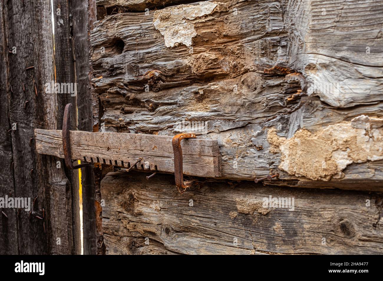 old wooden lock system, Transylvania region, Romania Stock Photo
