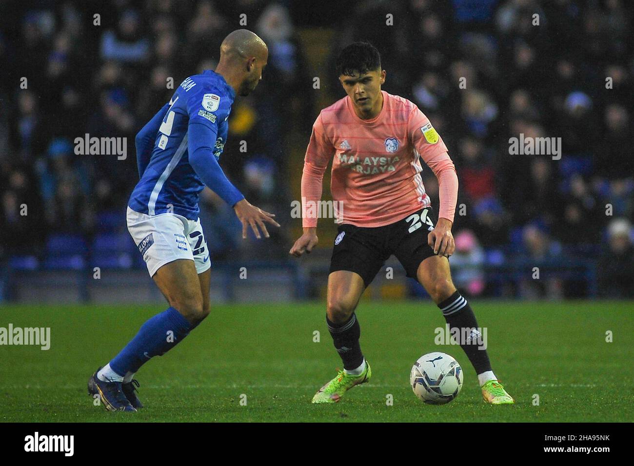 Ryan Giles (Cardiff no. 26 ) on the ball during the Sky Bet Championship match between Birmingham City and Cardiff City at St Andrews, Birmingham, England on 11 December 2021. Photo by Karl Newton/PRiME Media Images. Credit: PRiME Media Images/Alamy Live News Stock Photo