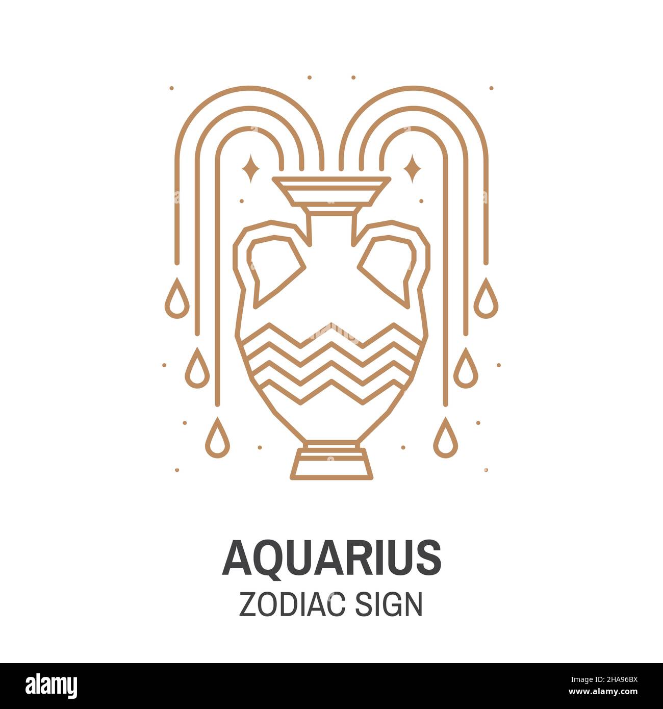 Zodiac astrology horoscope sign aquarius linear design. Vector illustration. Elegant line art symbol or icon of aquarius esoteric zodiacal horoscope t Stock Vector