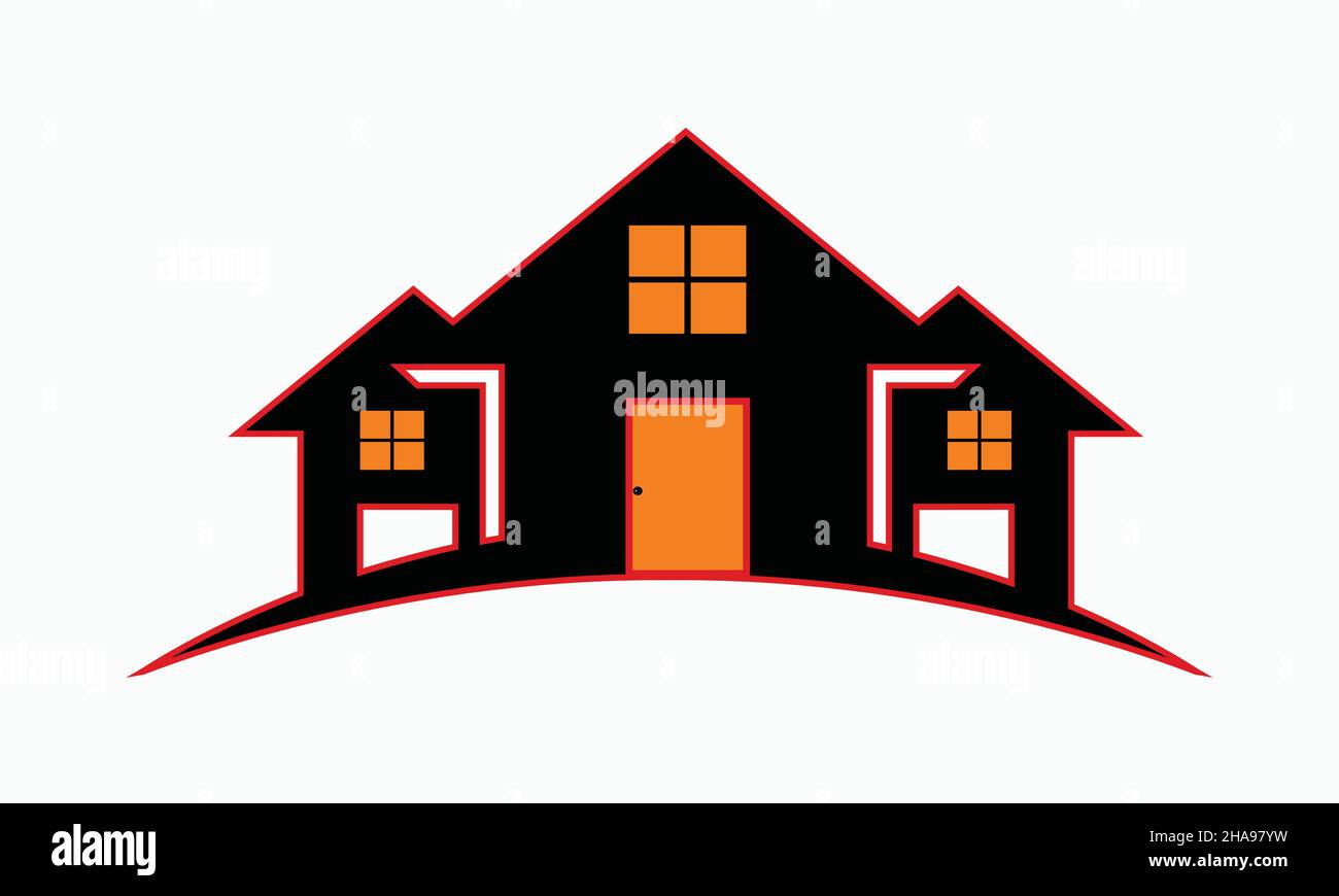 Real Estate, house with windows and doors logo vector symbol design. Beautiful creative logo designs Stock Vector