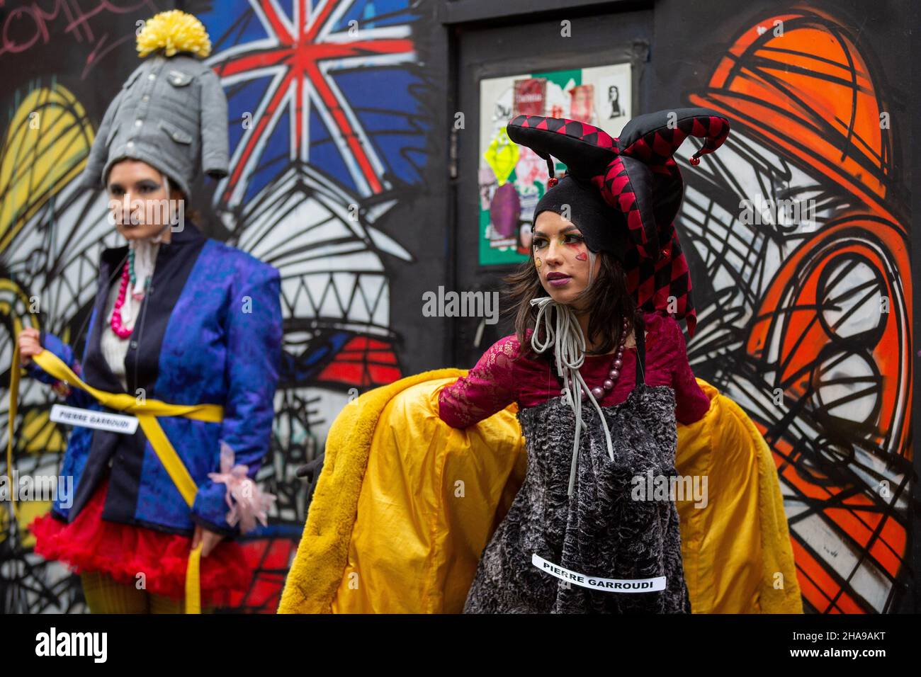 London, UK. 11th Dec, 2021. Models showcase Pierre Garroudi colourful collection at one of the designer's flash mob fashion show in Central London. (Photo by Pietro Recchia/SOPA Images/Sipa USA) Credit: Sipa USA/Alamy Live News Stock Photo