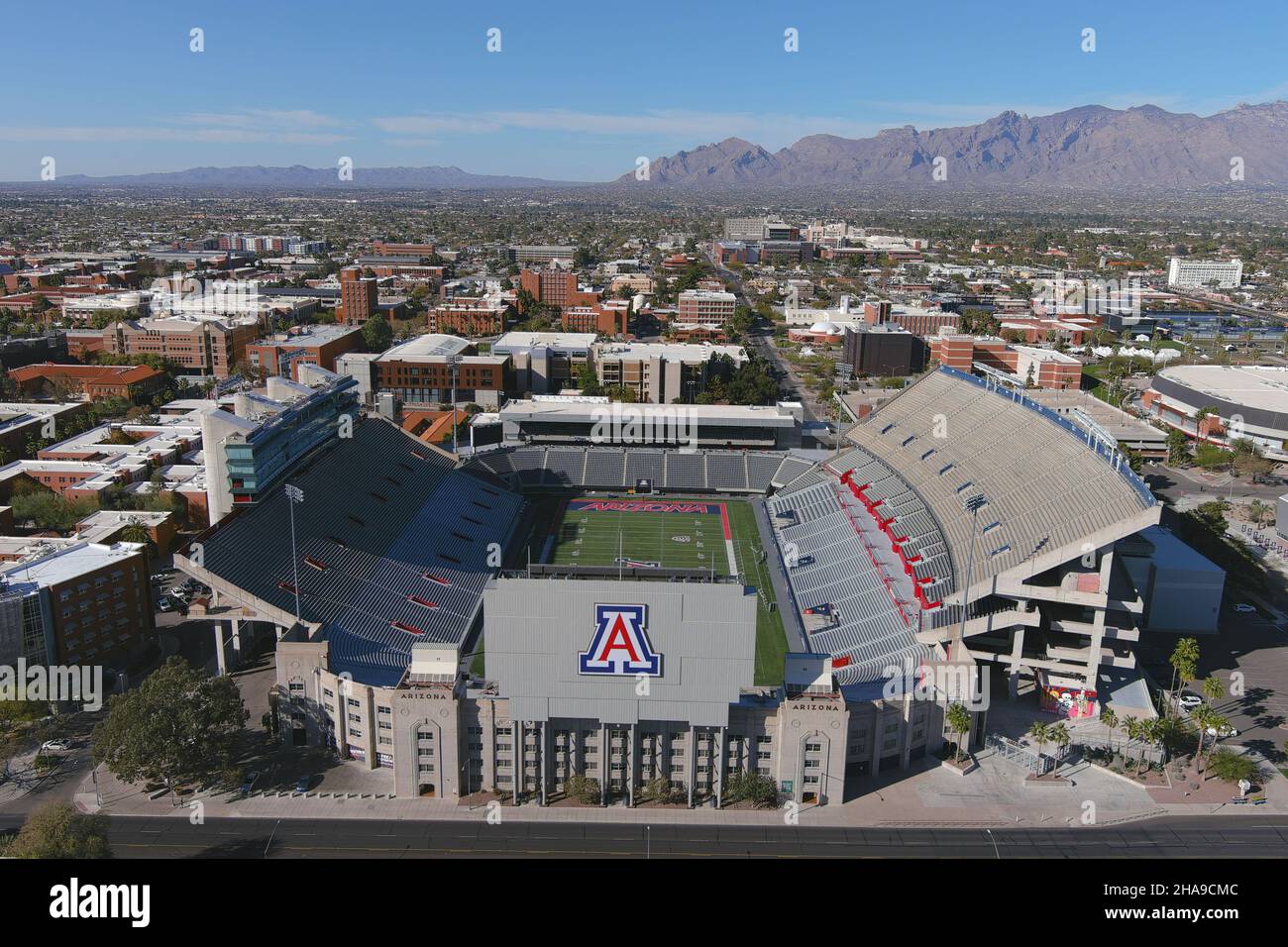 An aerial view of Arizona Stadium, Tuesday, March 2, 2021, in Tucson