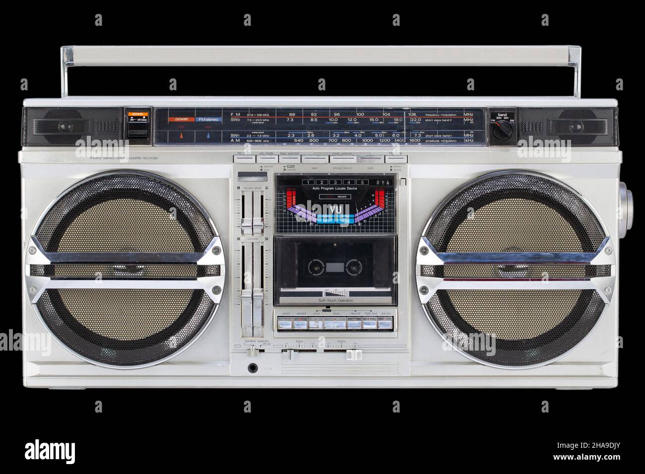 Retro vintage portable stereo boombox radio cassette recorder from 80s ...