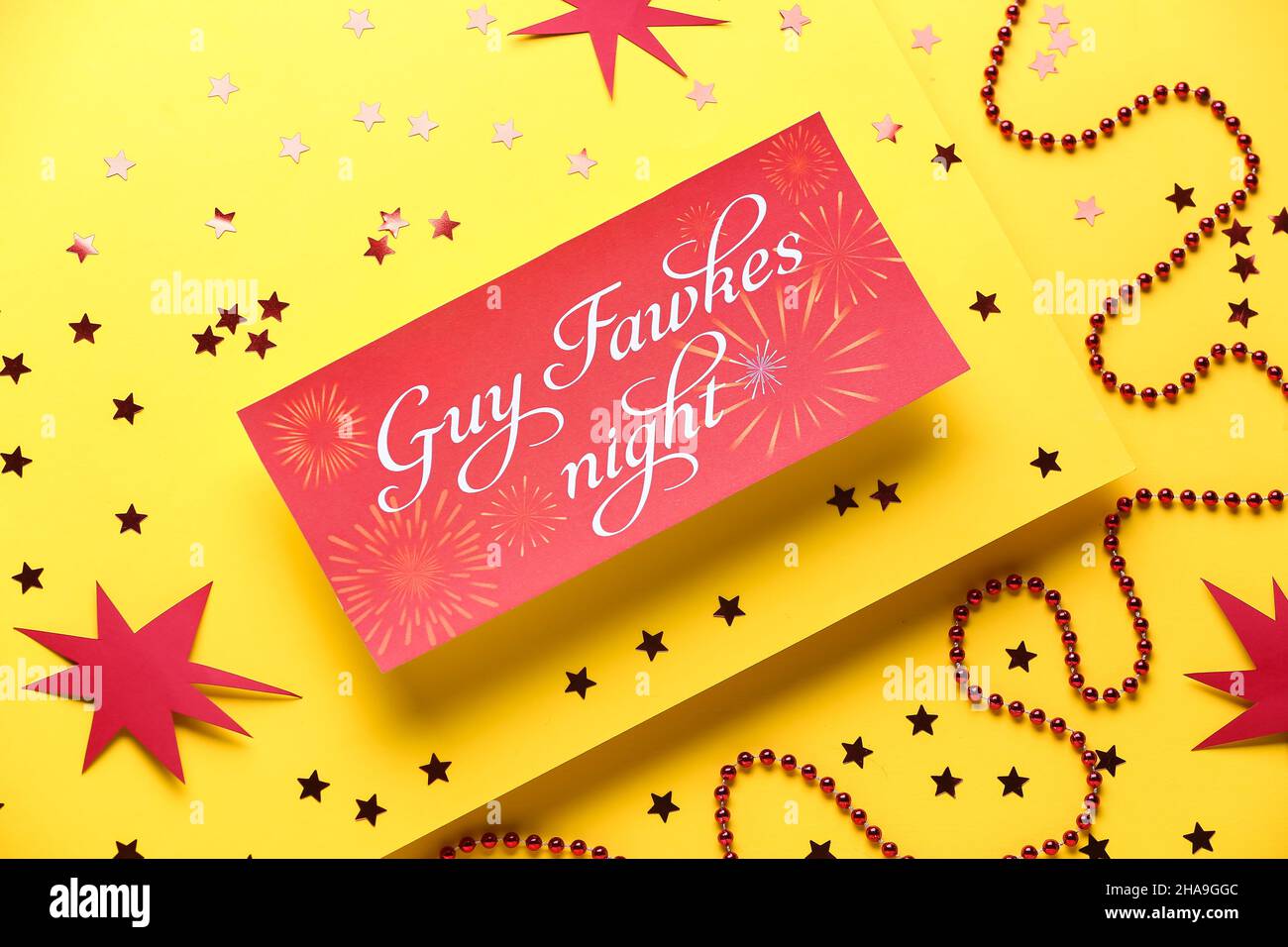 Greeting card for Guy Fawkes night on color background Stock Photo - Alamy
