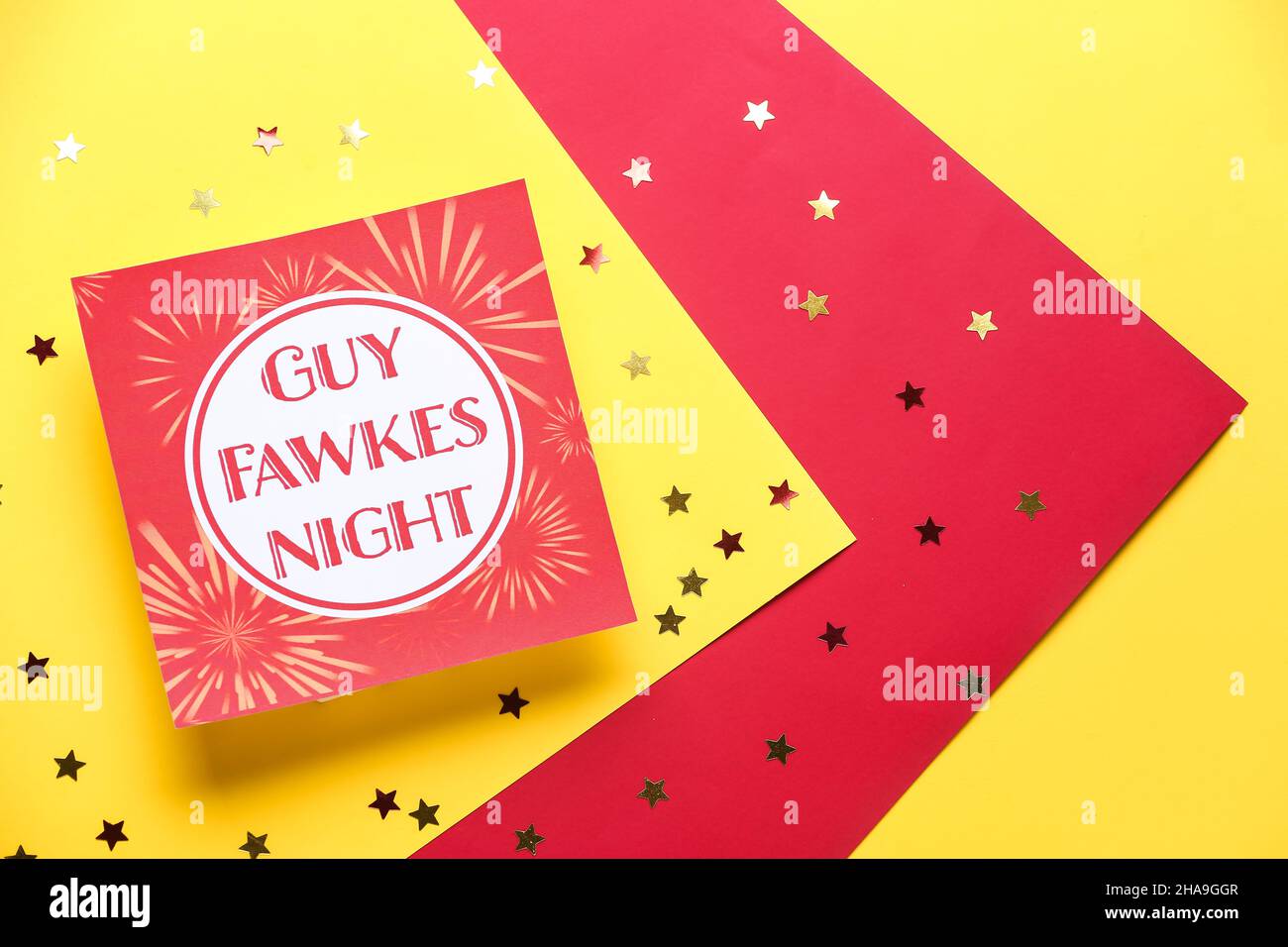 Greeting card for Guy Fawkes night on color background Stock Photo - Alamy