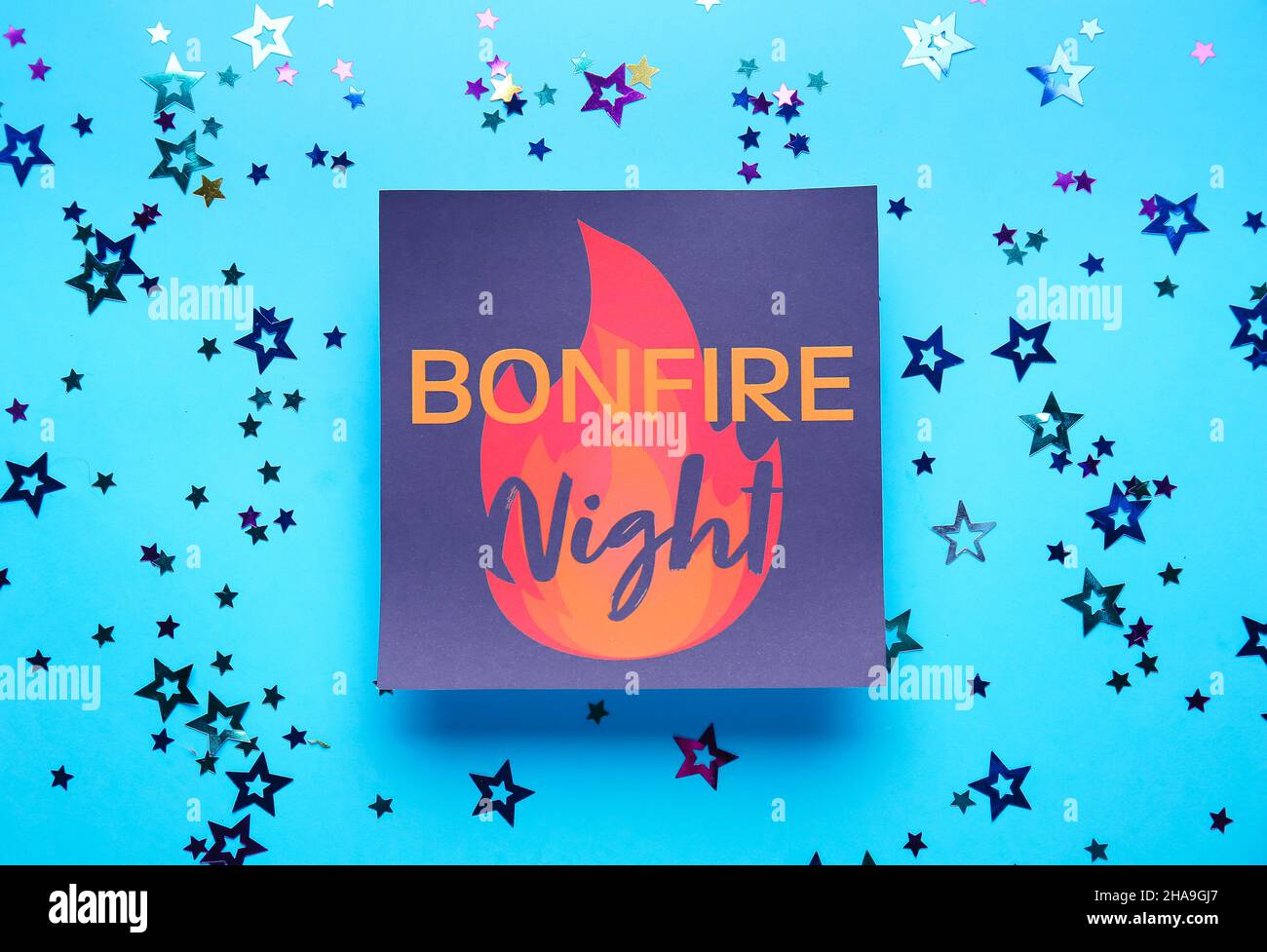 Greeting card for Guy Fawkes night on color background Stock Photo - Alamy