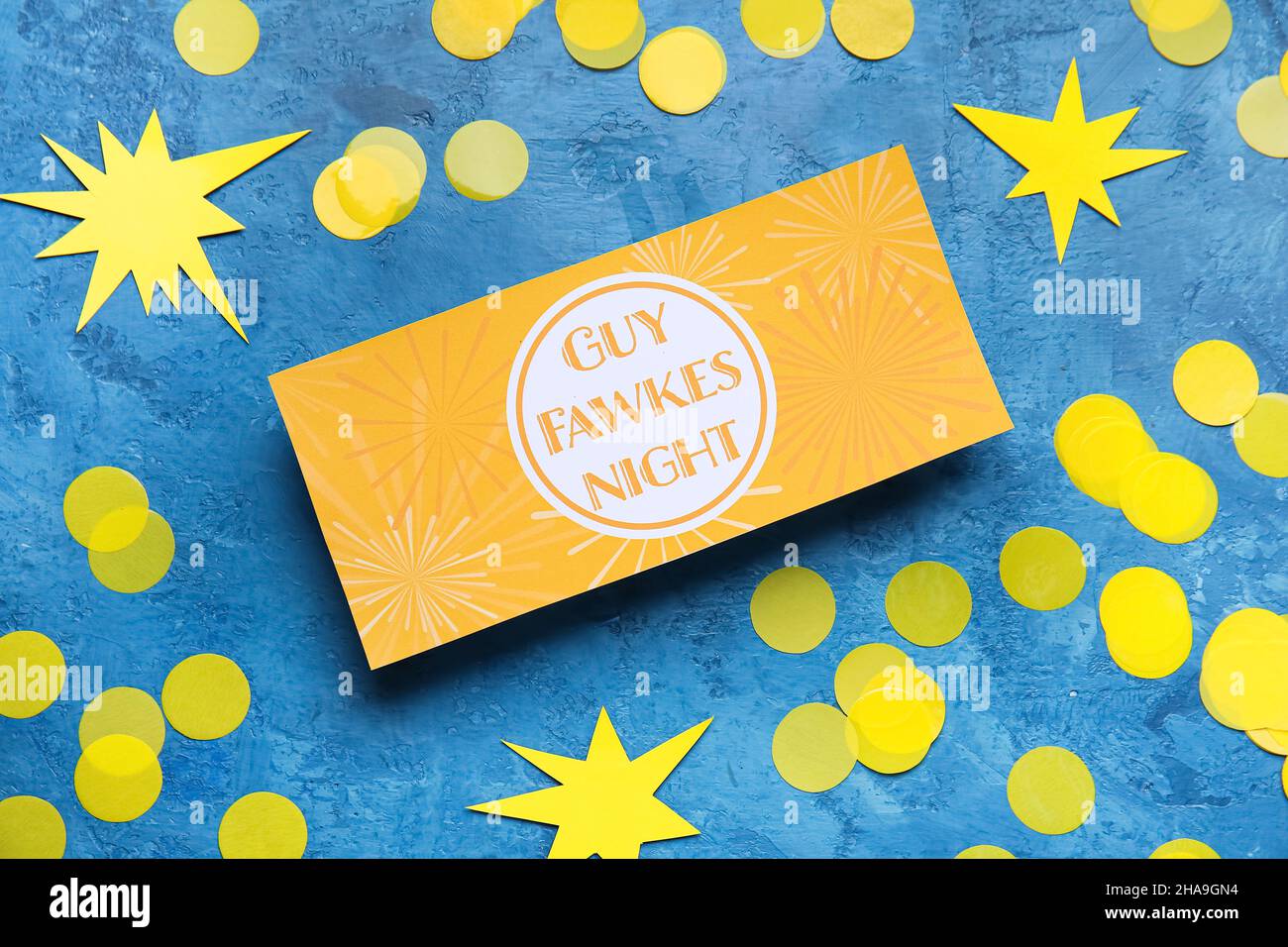 Greeting card for Guy Fawkes night on color background Stock Photo - Alamy