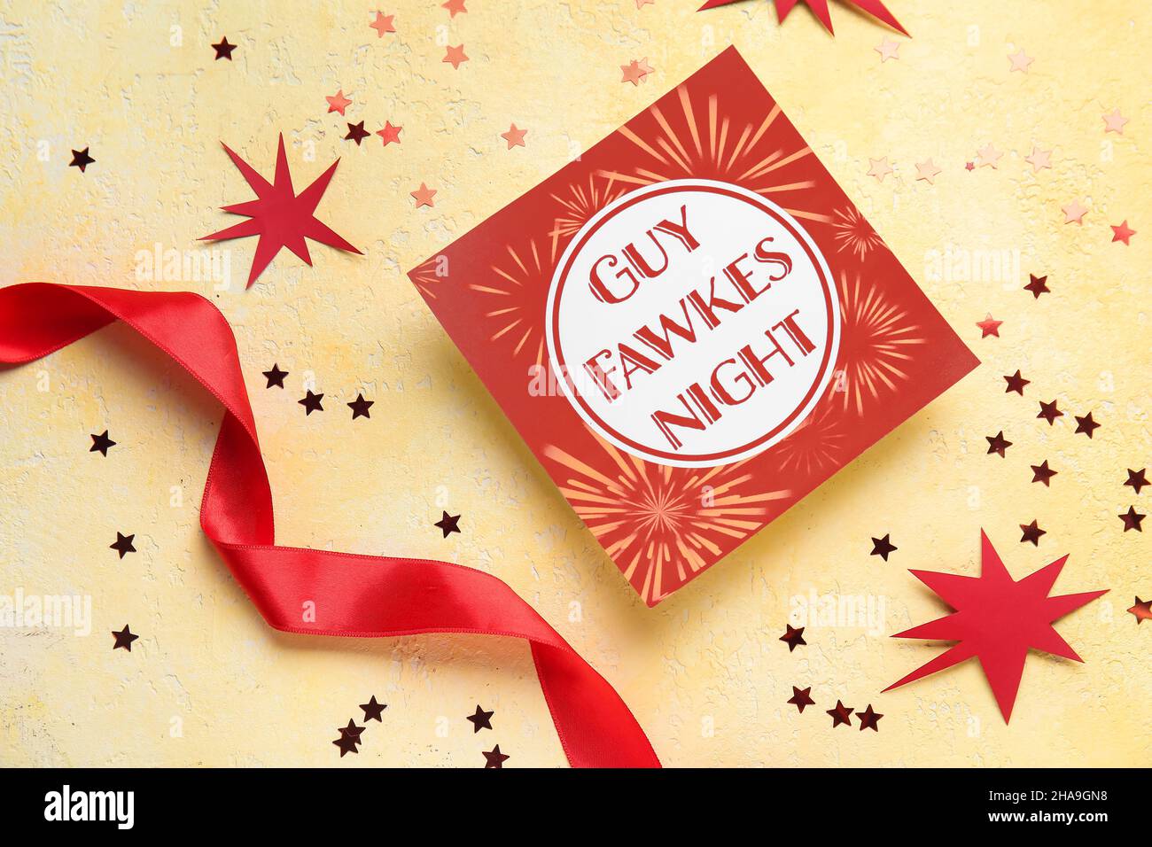 Greeting card for Guy Fawkes night on color background Stock Photo - Alamy