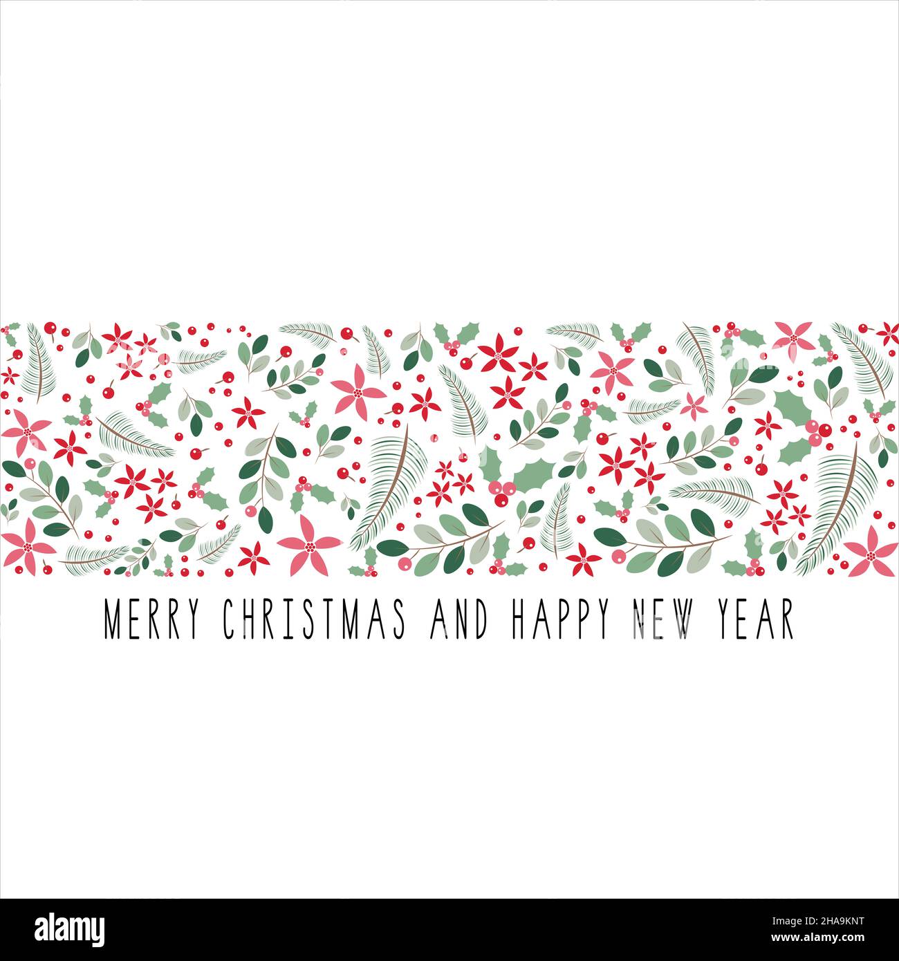 Greeting card with Christmas decoration illustration isolated on white background Stock Photo