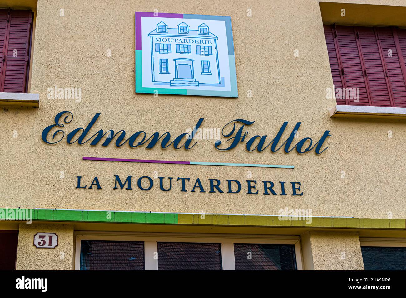 Moutarderie (Mustard Factory) Edmond Fallot, parent company in Beaune is the last family-owned mustard factory in France Stock Photo