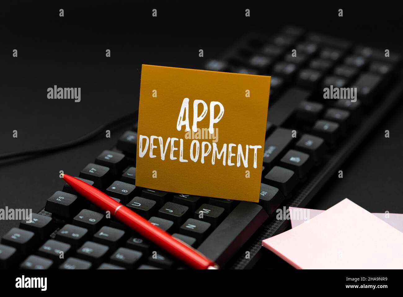 Sign displaying App Development. Word Written on Development services for awesome mobile and web experiences Connecting With Online Friends, Making Stock Photo