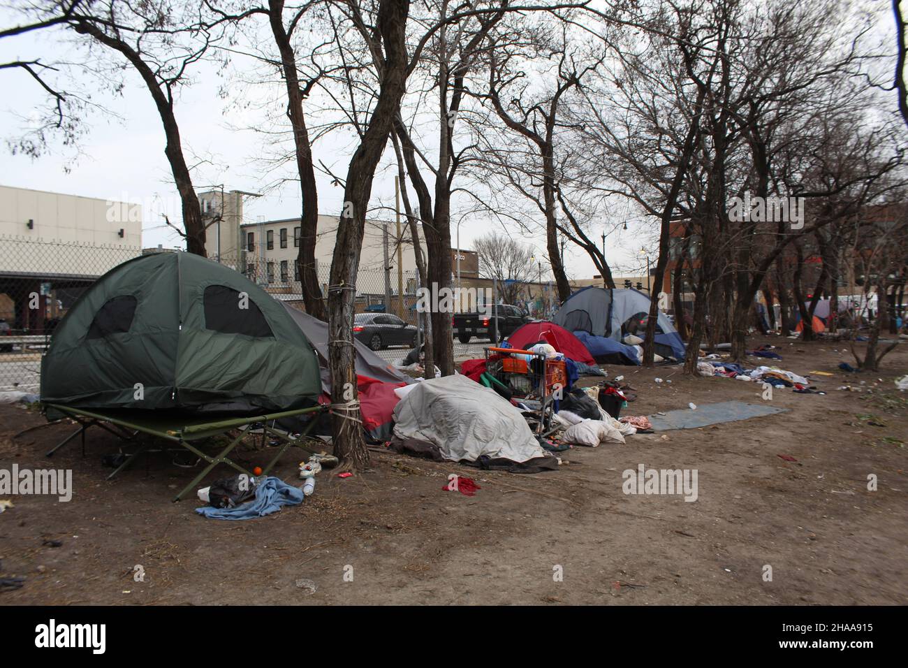 Homeless tent city on Chicago's Near West Side Stock Photo