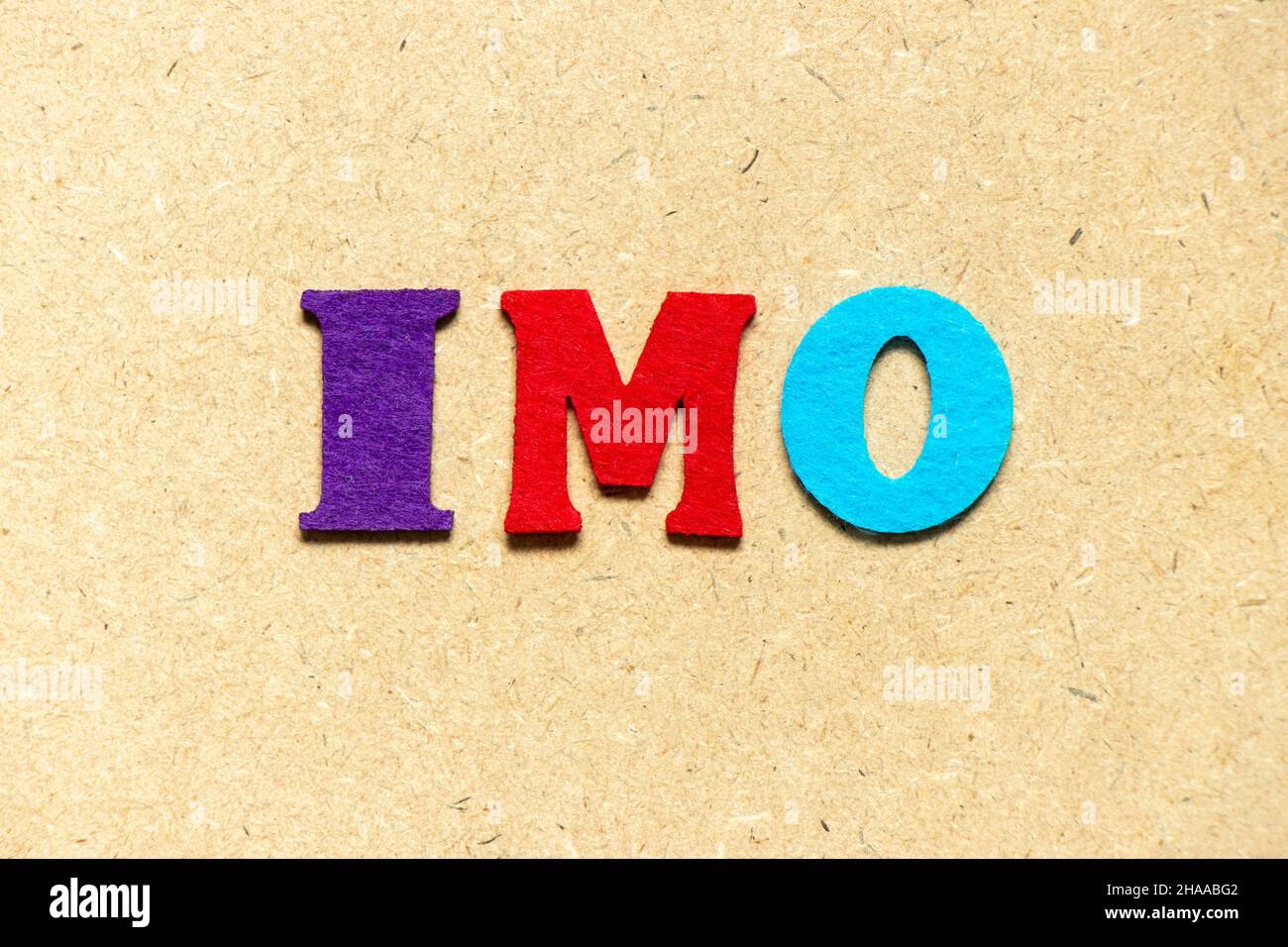 Color cloth alphabet letter in word IMO (Abbreviation of in my opinion