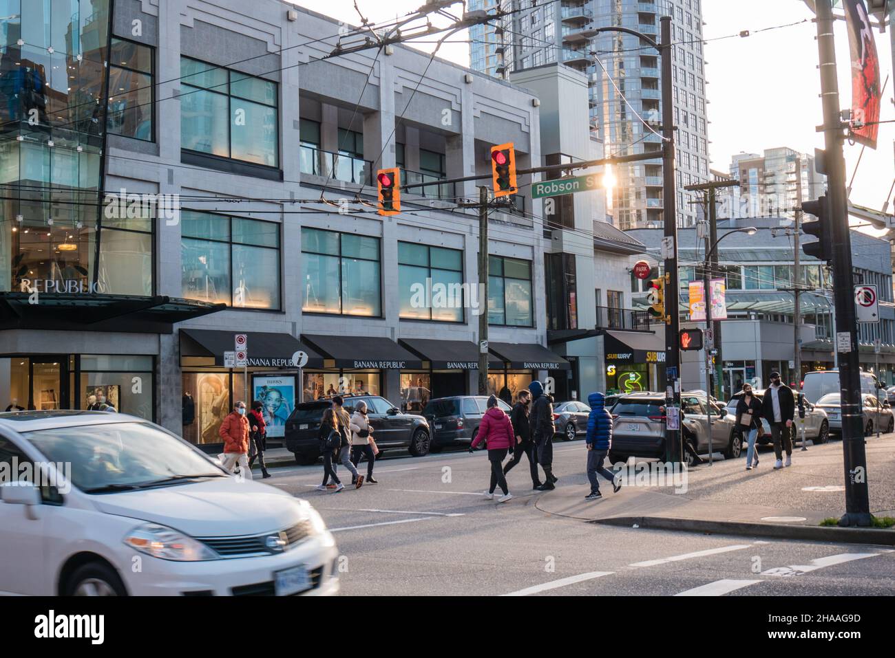 Robson street is a shopping district in vanvoucer and its named after John  Robson premiere from 1889 to 1892 Stock Photo - Alamy