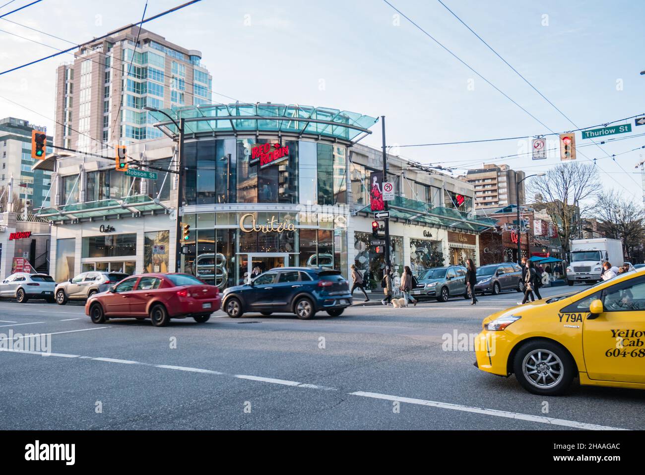 Robson street is a shopping district in vanvoucer and its named after John  Robson premiere from 1889 to 1892 Stock Photo - Alamy