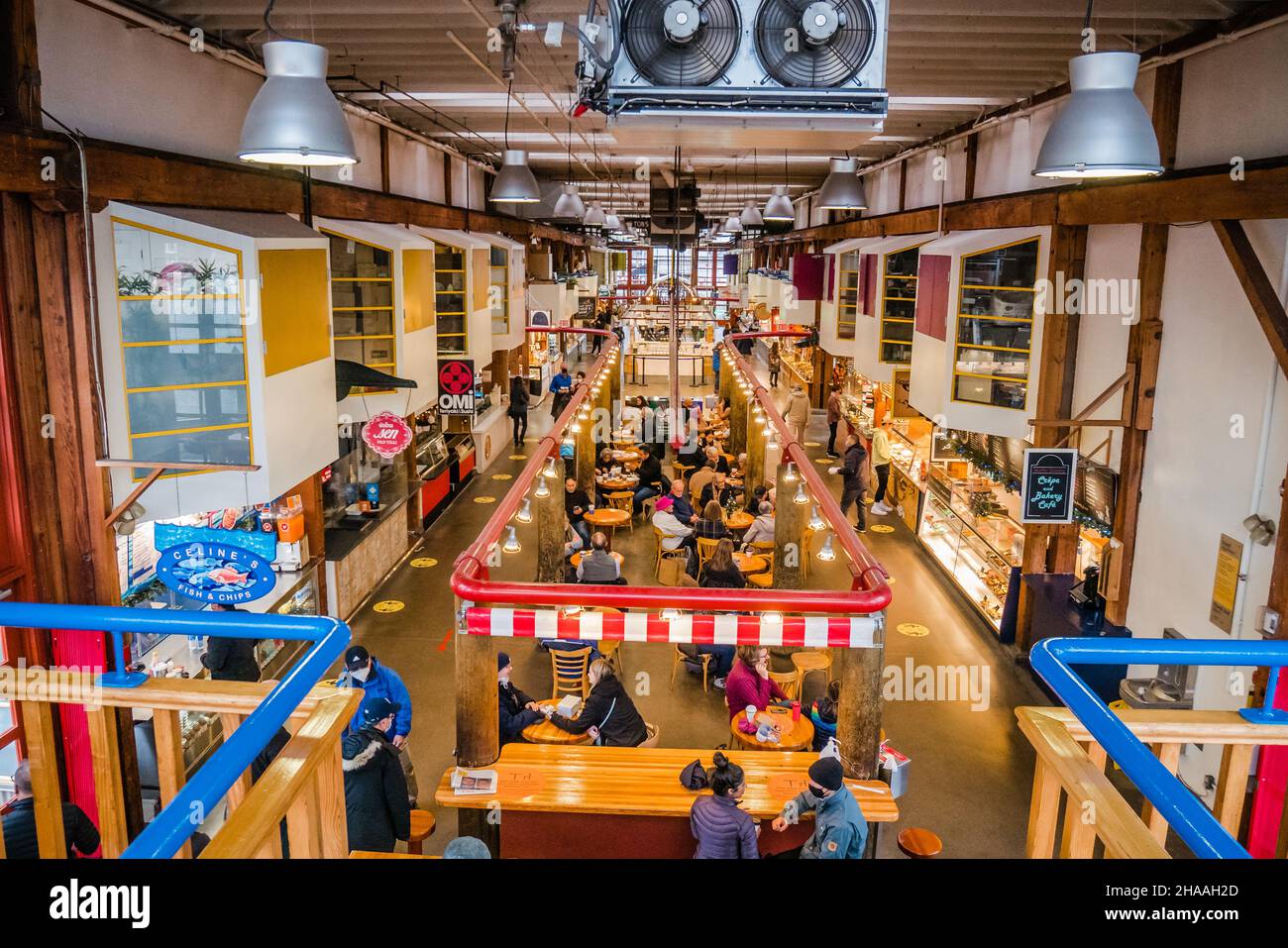 Granville Island was once an industrial manufacturing area, but today it is now a hotspot for Vancouver tourism and entertainment.  The Granville Isla Stock Photo