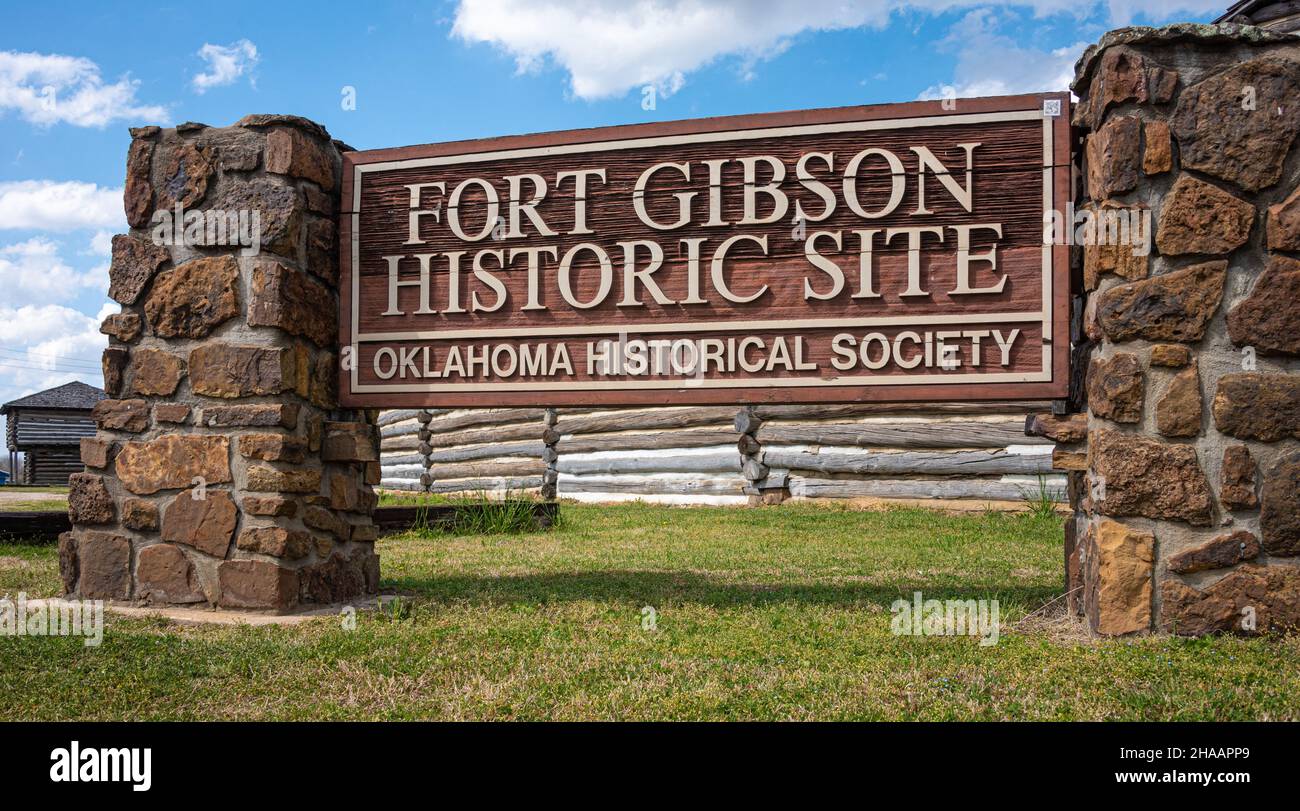 Fort Gibson Historic Site, a historic military post in Oklahoma that guarded the American frontier in Indian Territory from 1824 until 1888. (USA) Stock Photo