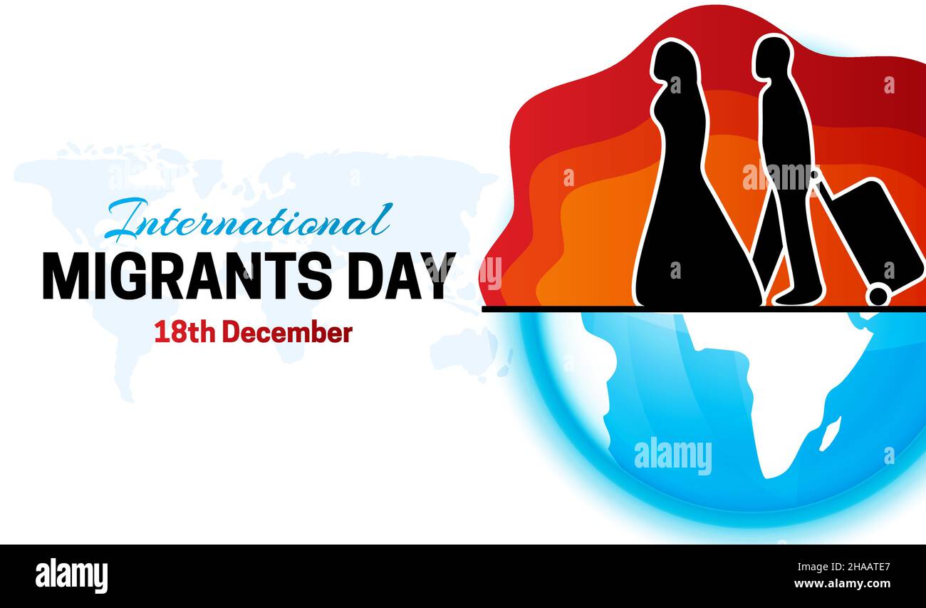 International Migrants Day Background Illustration with Man and Woman ...