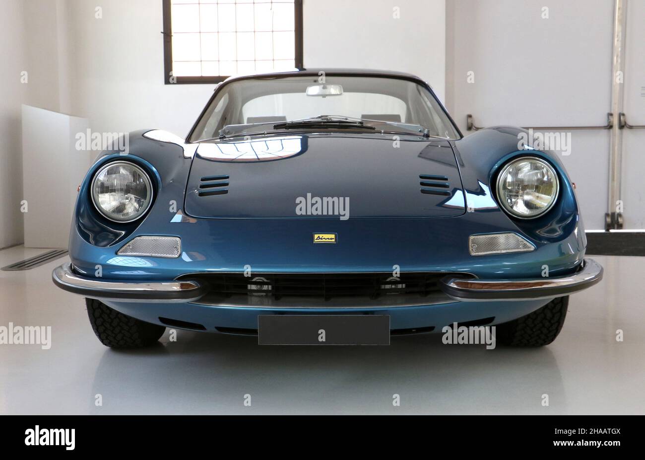 Modena, Italy, April 1, 2019, a blue 246 GT Dino on display at Enzo Ferrari museum Stock Photo