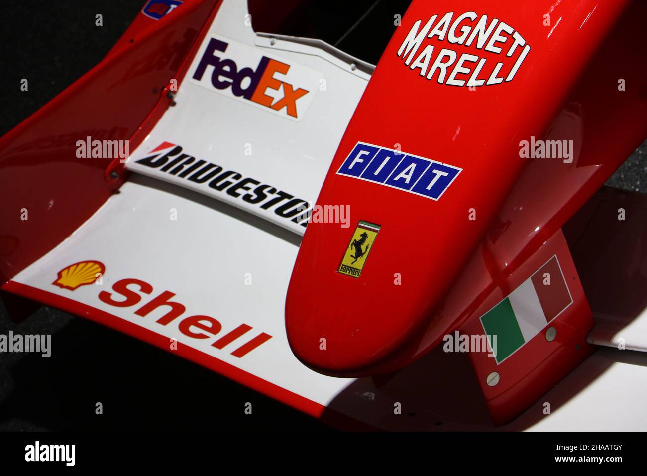 Maranello, Italy, April 1, 2019 the nose of micheal schumacher ferrari formula 1 world championship winning car Stock Photo