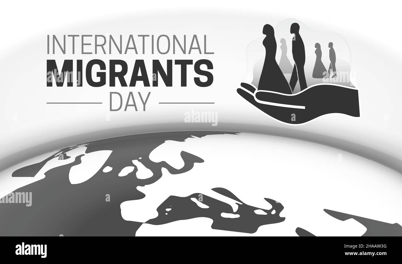 Black and White International Migrants Day Background Illustration with ...