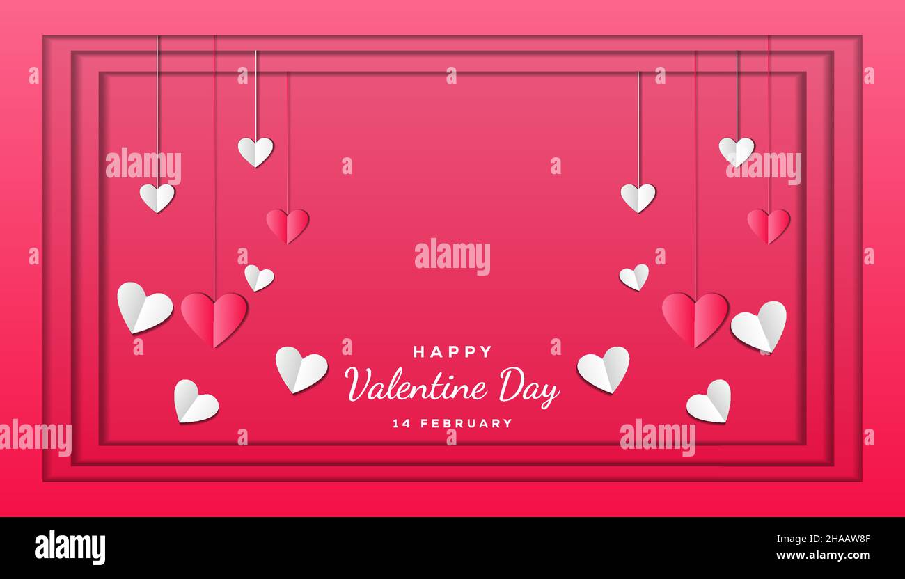 valentine background in paper art cut style with hanging hearts and ...