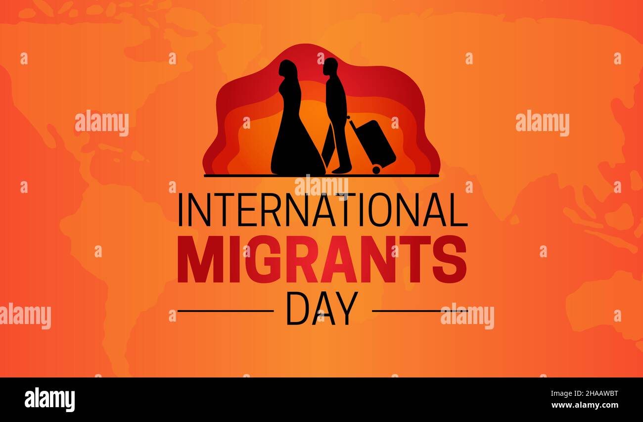 Oange International Migrants Day Background Illustration with Man and ...