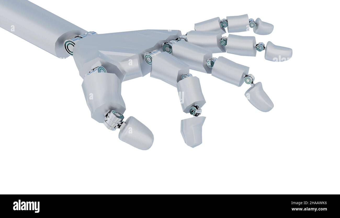 robotic hand fingers trying to catch something isolated for background  -  3d rendering Stock Photo