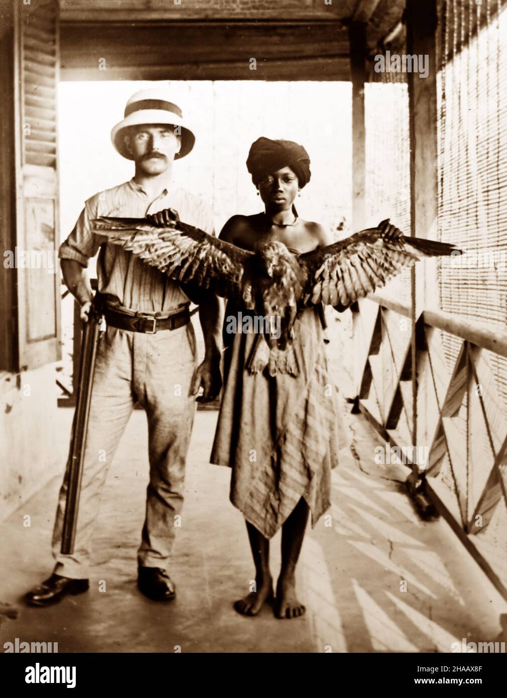 British colonial hunter with 'trophy', Africa, Victorian period Stock Photo
