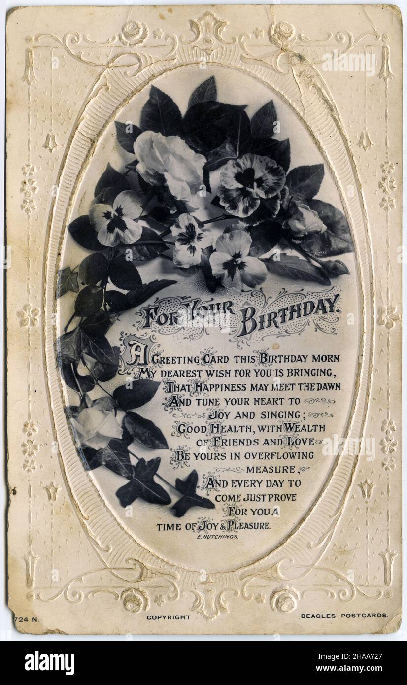 Retro design of a birthdaya card , circa 1910 Stock Photo