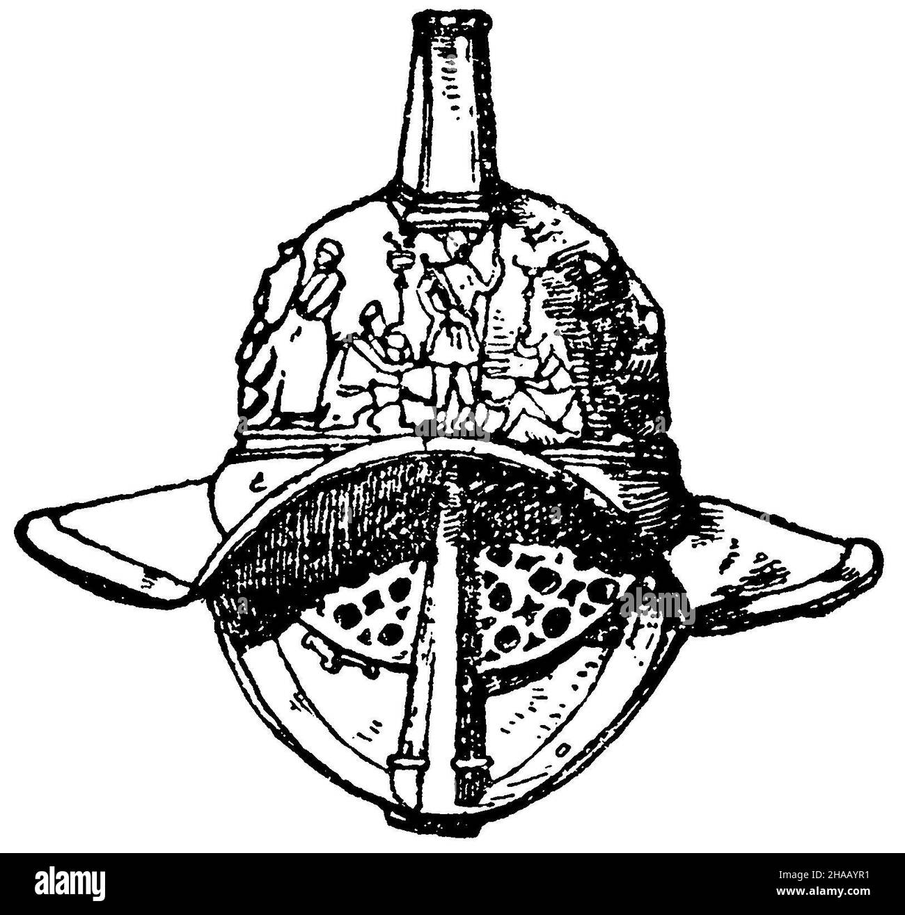 Roman gladiator helmet. Bronze. (Ménard et Sauvageot), , FSM (pattern book, ), Römischer Gladiatorenhelm. Bronze. (Ménard et Sauvageot) Stock Photo