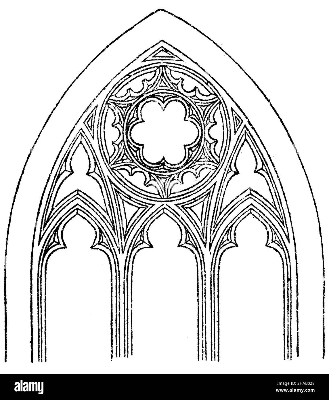 Gothic architectural style. Window tracery with mullions of the same thickness., ,  (architectural history Stock Photo