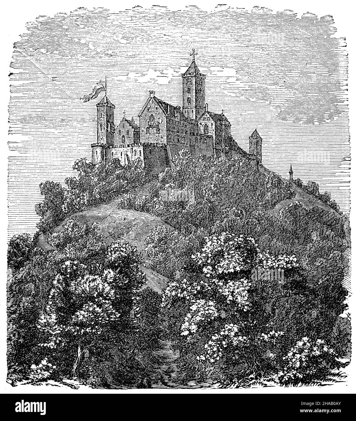 Wartburg castle, ,  (church history book, 1881), Wartburg Stock Photo