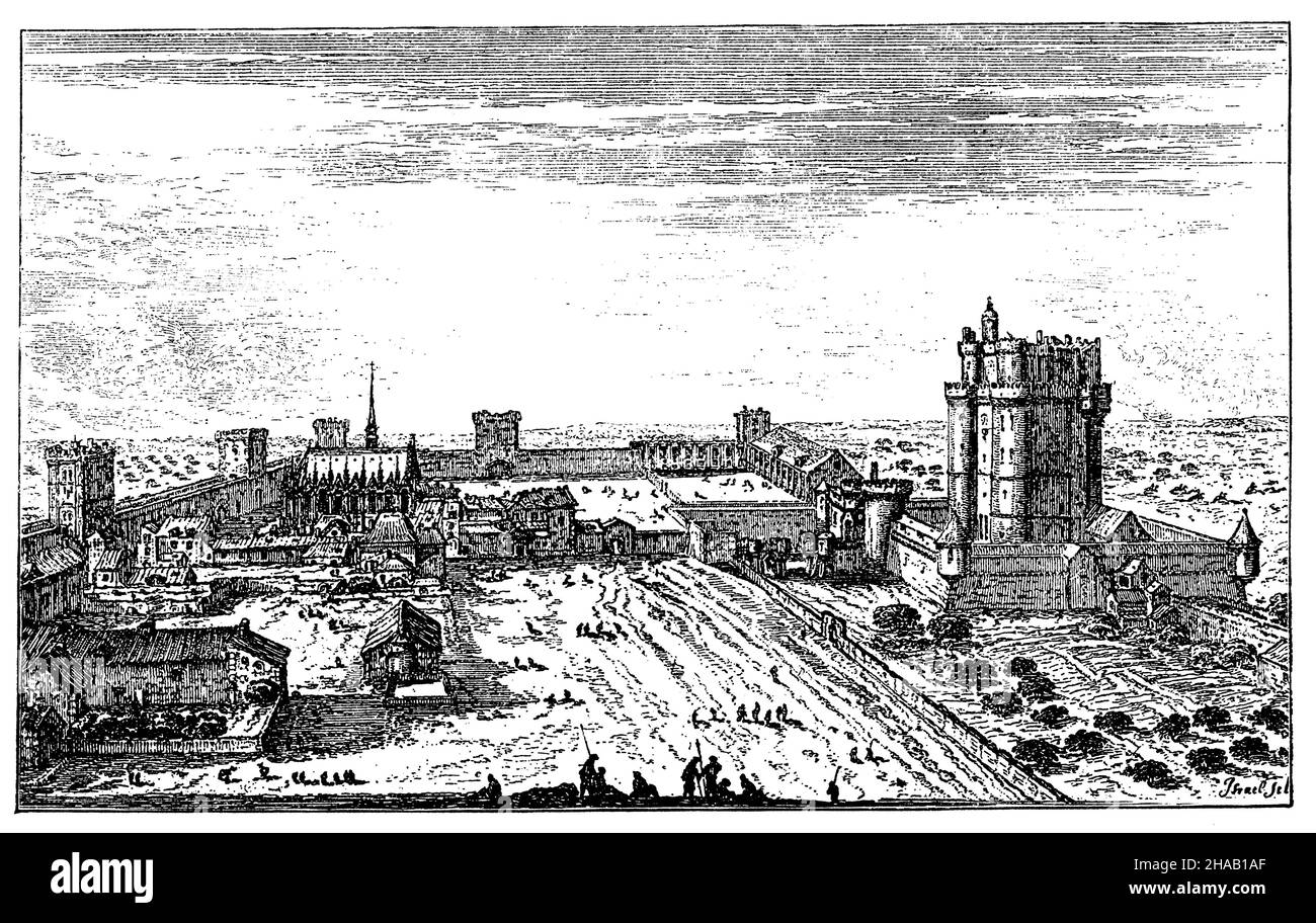 Vincennes Castle in the sixteenth century . After an engraving by Israel Silvestre, ,  (history book, 1902), Schloss Vincennes im sechzehnten Jahundert . Nach einem Kupferstich von Israel Silvestre Stock Photo