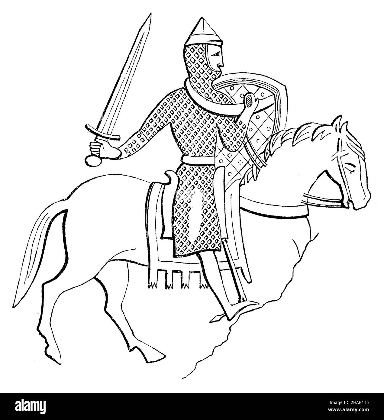 English knight around 1170. After the seal of Conau (Kuno) Count of Richmond, ,  (history book, 1902), Englischer Ritte um 1170. Nach dem Siegel des Conau (Kuno) Grafen von Richmond Stock Photo