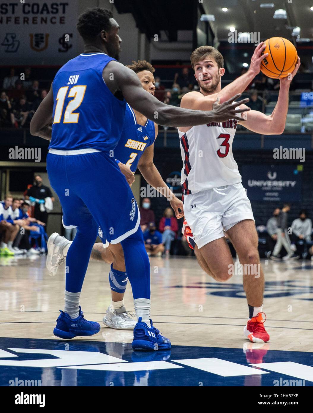 December 11 2021 Moraga, CA U.S.A. St. Mary's guard Augustas Marciulionis  (3) drives to the basket and scores during the NCAA Men's Basketball game  between UC Santa Barbara Gauchos and the Saint