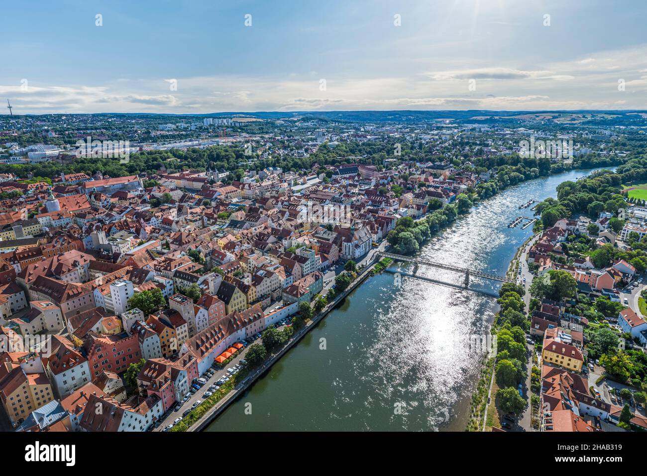 Aerial view to the UNESCO World Heritage town of Regensburg Stock Photo
