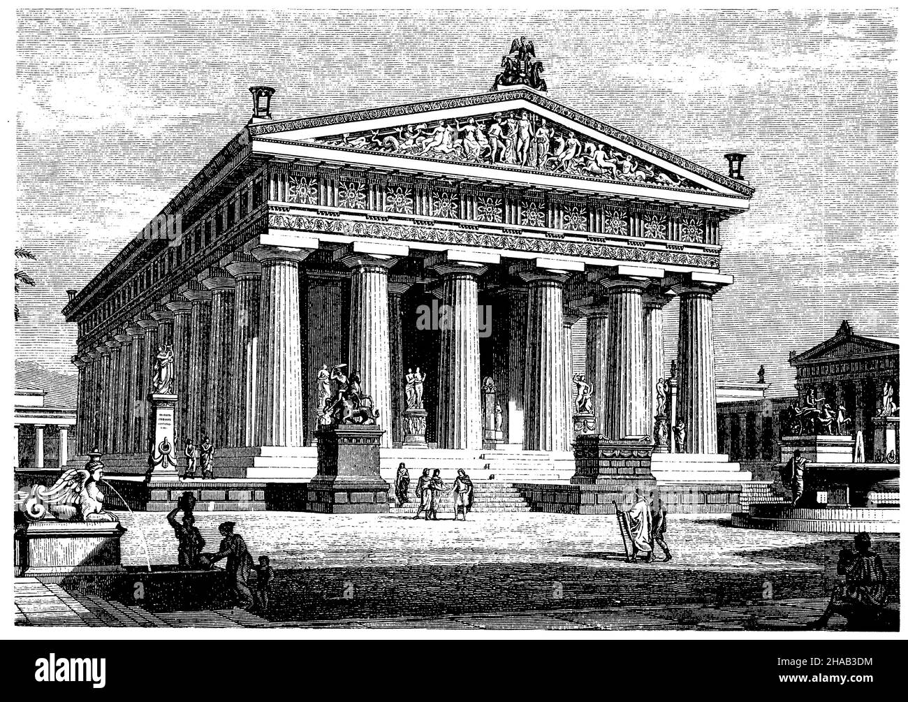 Temple of Poseidon at Pästum, ,  (encyclopedia, 1888), Poseidontempel zu Pästum (Rekonstruktion), Temple de Poséidon à Paestum Stock Photo