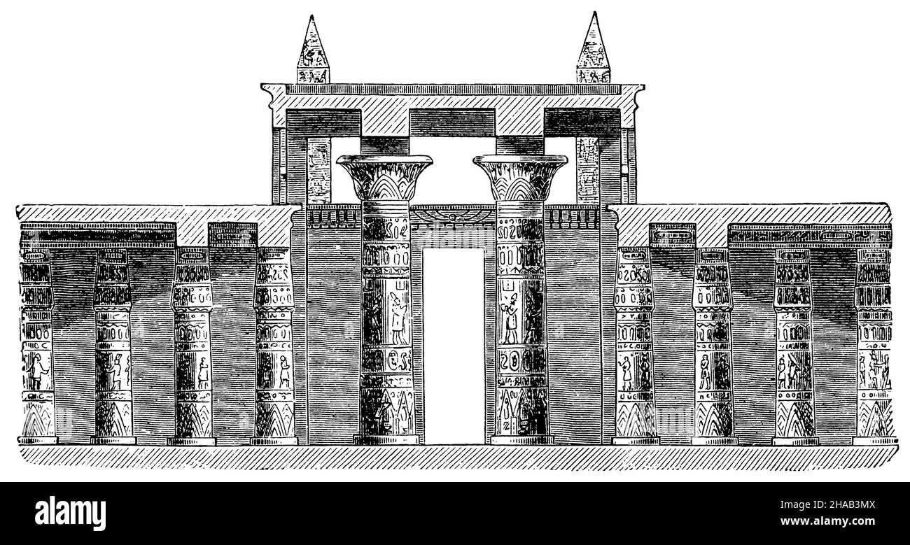 Temple of Amun at Karnak. Cross-section of the Hall of Columns, ,  (cultural history book, 1892), Amuntempel zu Karnak. Durchschnitt des Säulensaals, Temple d'Amon à Karnak. Moyenne de la salle des colonnes Stock Photo