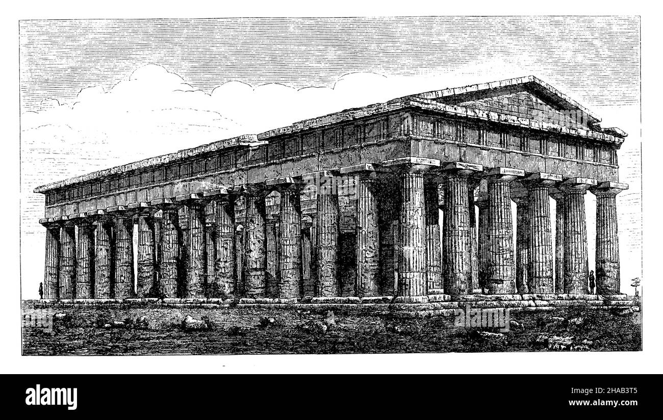Temple of Poseidon at Paestum, ,  (cultural history book, 1892), Poseidontempel zu Paestum, Temple de Poséidon à Paestum Stock Photo