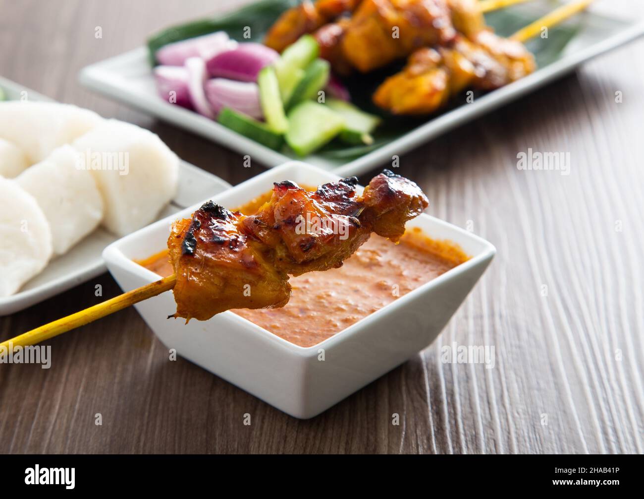 Malaysian chicken satay with delicious peanut sauce. famous food in
