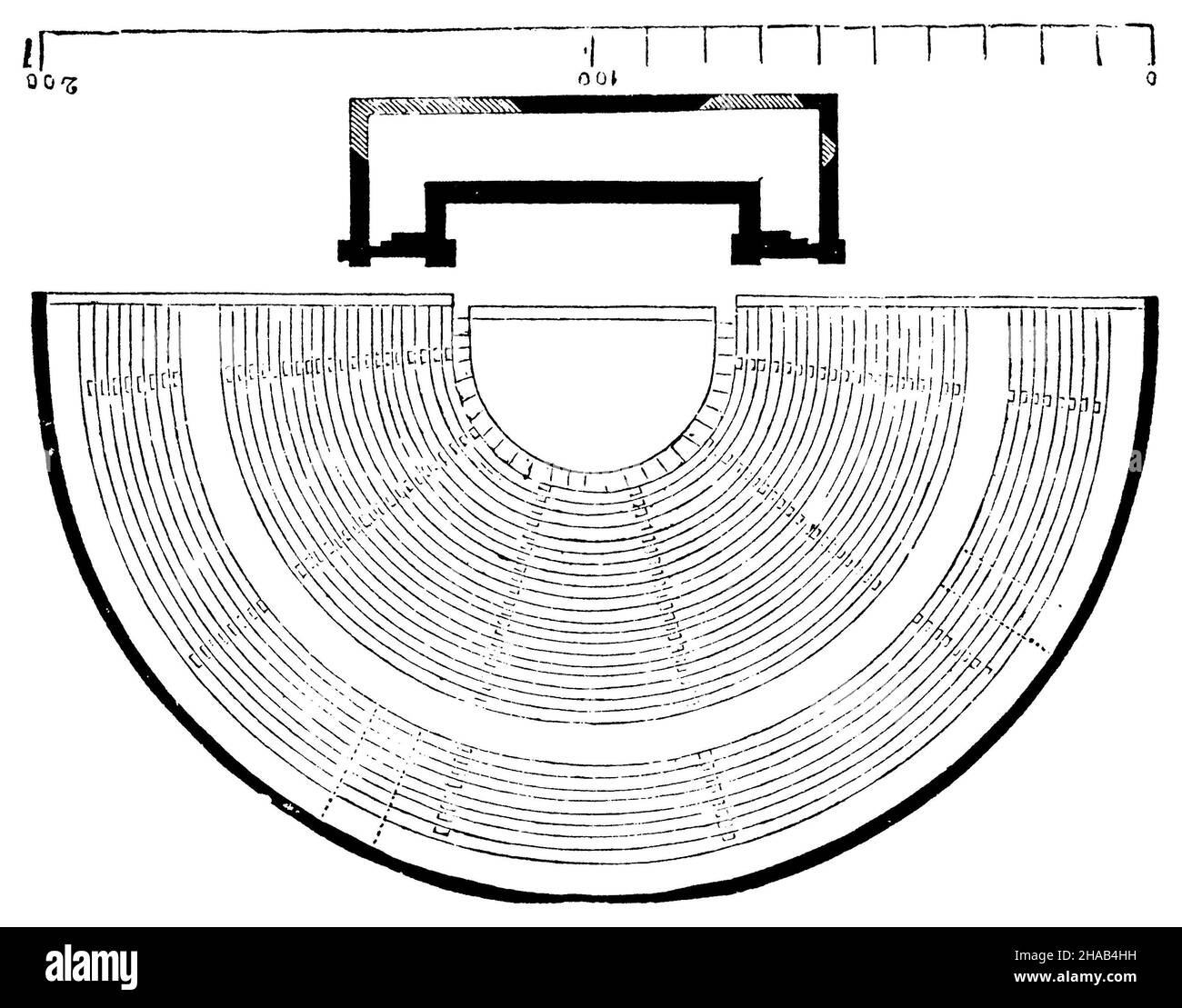 Theater at Segesta. Floor plan, ,  (cultural history book, 1892), Theater zu Segesta. Grundriss, Théâtre de Ségeste. Plan de masse Stock Photo