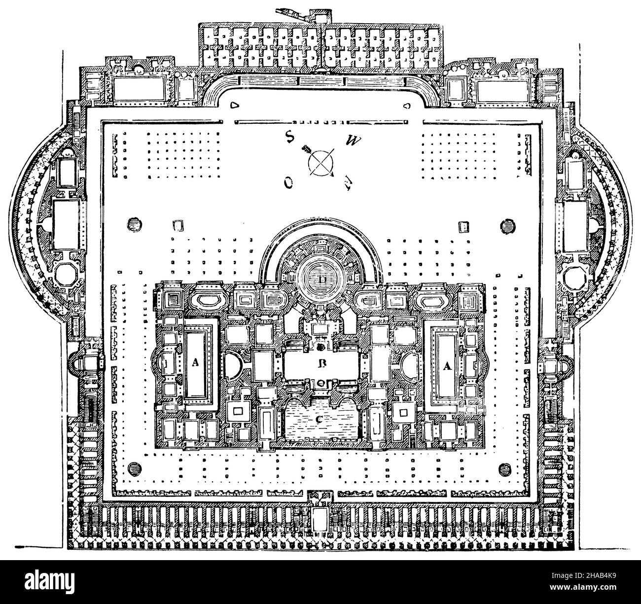 Baths of Caracalla in Rome, ground plan of the central building, ,  (cultural history book, 1892), Thermen des Caracalla zu Rom, Gnmdriss des Mittelbaues, Thermes de Caracalla à Rome, plan du bâtiment central Stock Photo